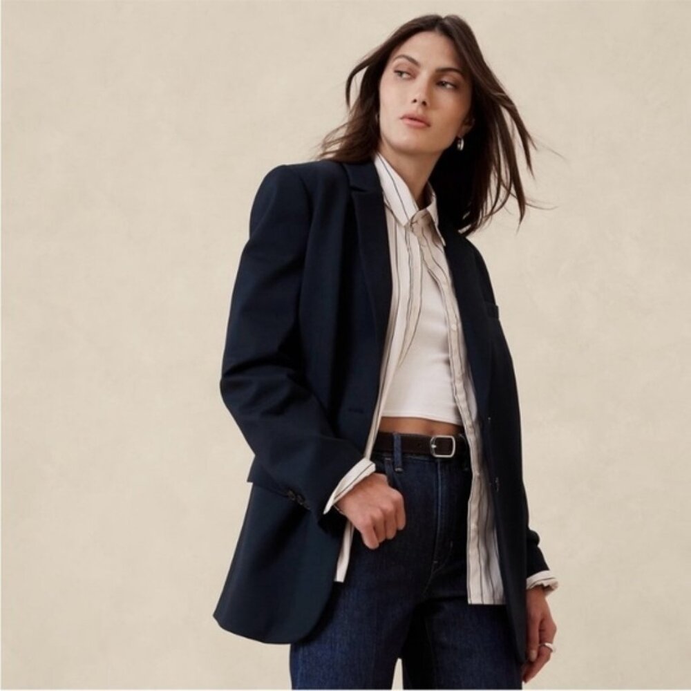 NEW Navy Blue Banana Republic Relaxed Everywhere Ponte Blazer Jacket